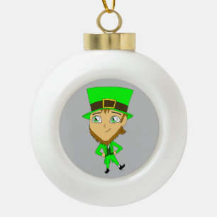 chibi   leprechaun   ceramic ball christmas ornament