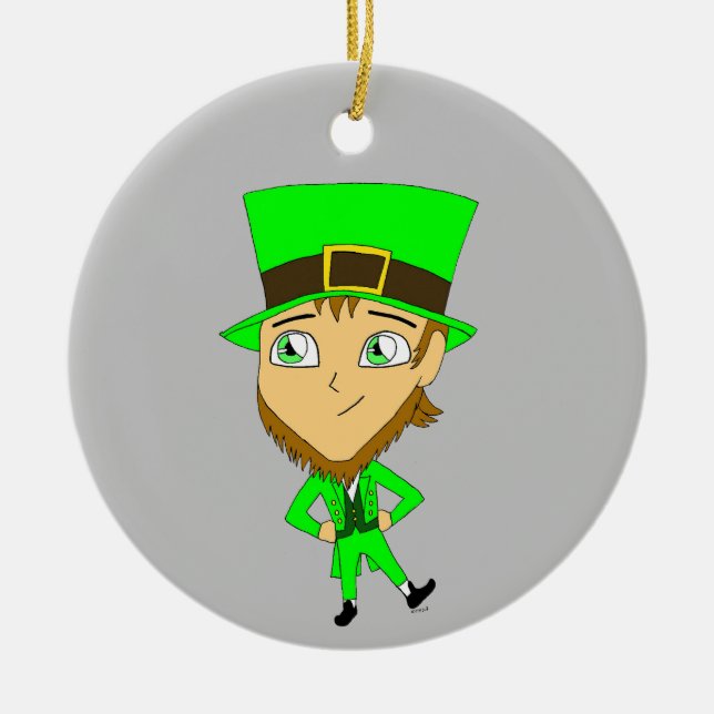 chibi   leprechaun   ceramic ornament (Front)