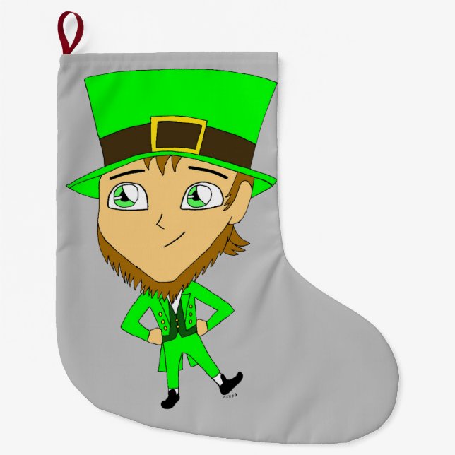 chibi   leprechaun  large christmas stocking (Front)