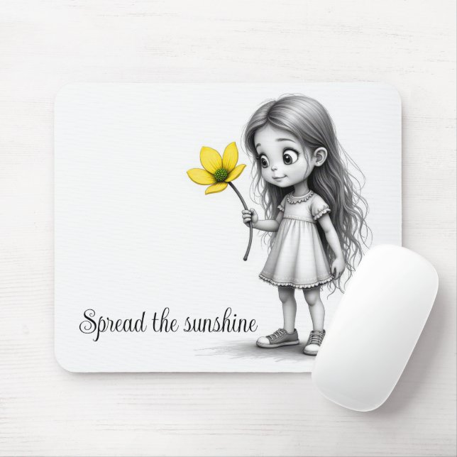 Chibi Little Girl With Flower Mouse Pad (With Mouse)