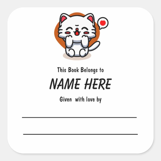 Chibi Love Cat Children's Bookplate With Message (Front)
