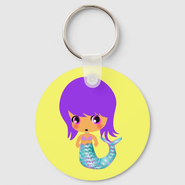 chibi magical mermaid purple hair keychain (Front)