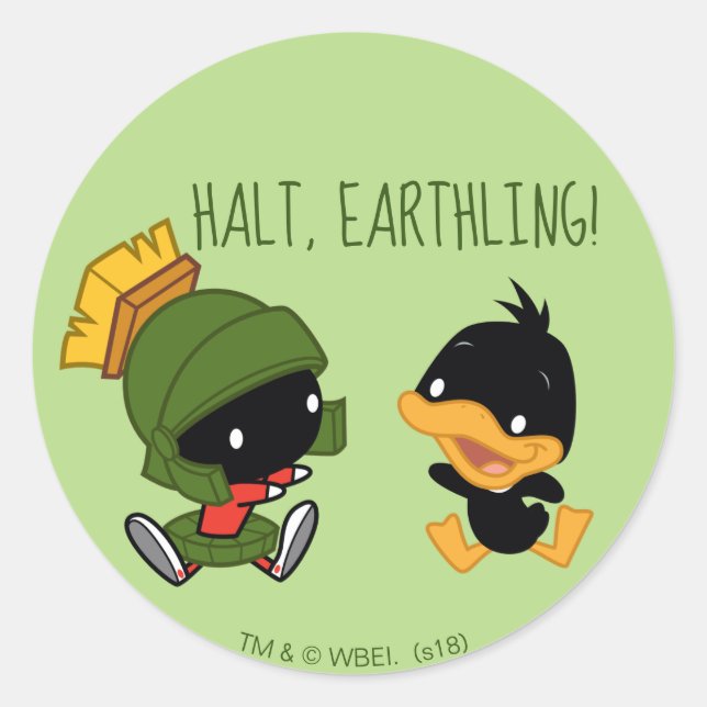 Chibi MARVIN THE MARTIAN™ & DAFFY DUCK™ Classic Round Sticker (Front)