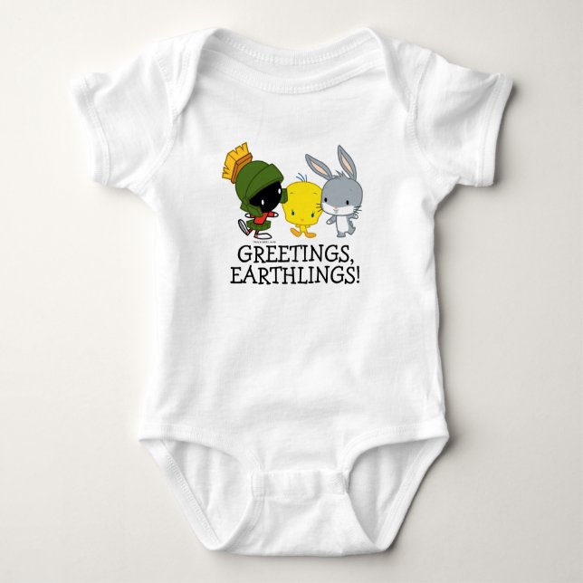 Chibi MARVIN THE MARTIAN™, TWEETY™, & BUGS BUNNY™ Baby Bodysuit (Front)