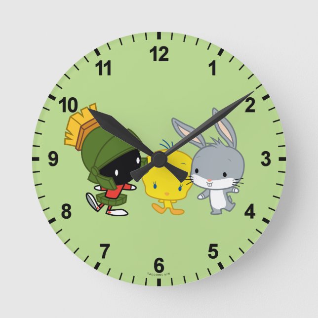 Chibi MARVIN THE MARTIAN™, TWEETY™, & BUGS BUNNY™ Round Clock (Front)