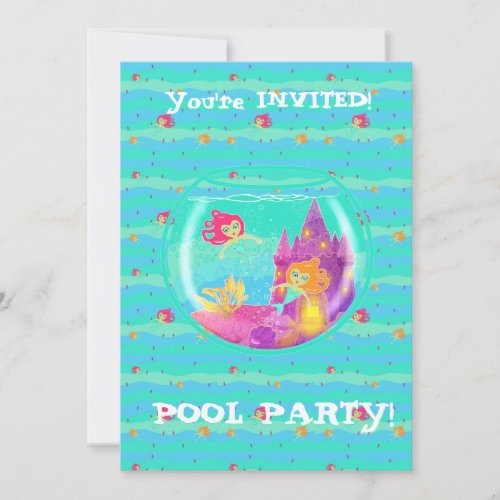 Chibi Mermaids pool party invitation