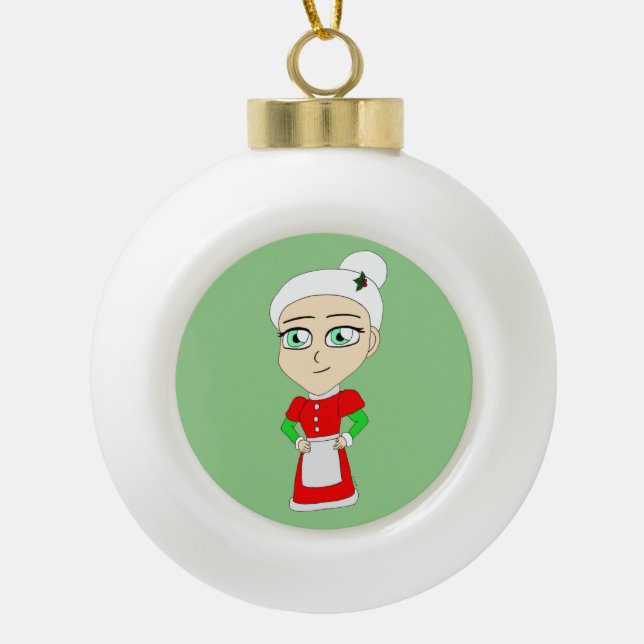 chibi mrs. claus   ceramic ball christmas ornament (Front)