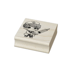 Chibi Nurse Cartoon - healthcare, chibi, nurse Rubber Stamp