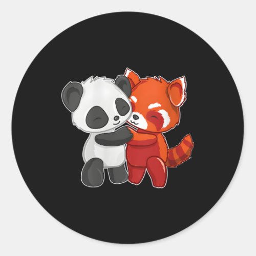 Chibi Panda Bear Hugs Red Panda Classic Round Sticker