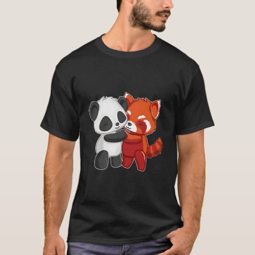 Chibi Panda Bear Hugs Red Panda T_Shirt
