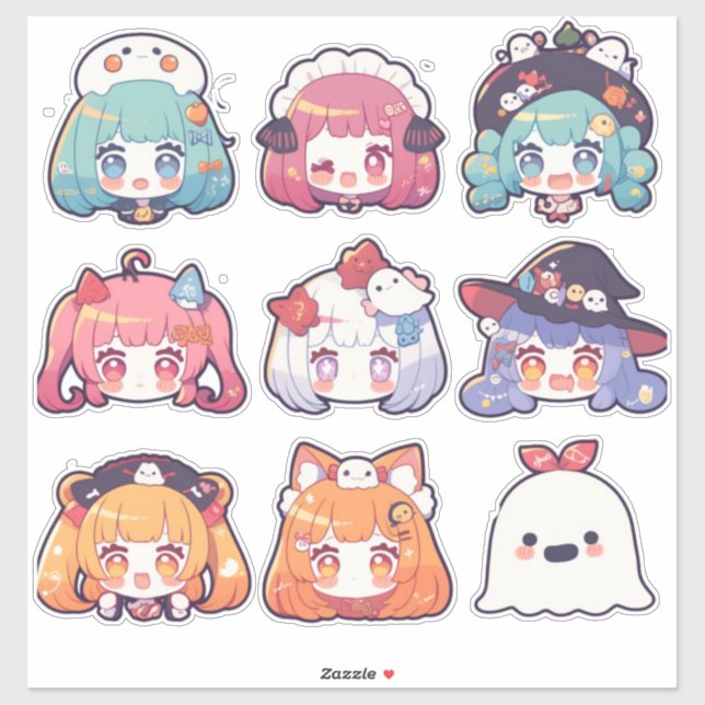 Chibi Pop Art Halloween Custom-Cut Vinyl Stickers (Sheet)