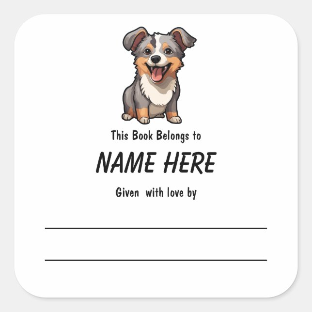 Chibi Puppy Children's Bookplate With Message (Front)