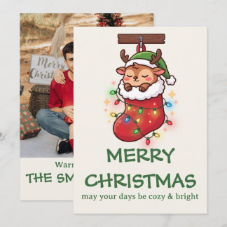 Chibi Reindeer Stocking Lights Family Portrait Card