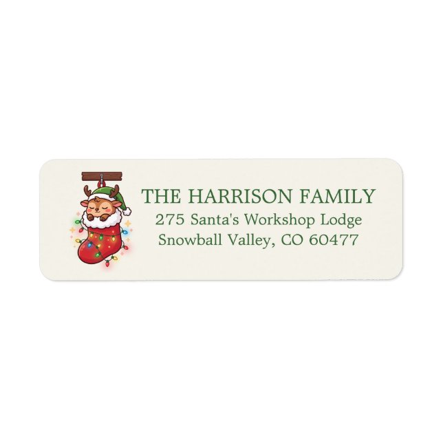 Chibi Reindeer Stocking Return Address Envelope Label (Front)