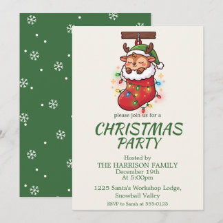 Chibi Reindeer Stocking Snowflakes Gathering Invitation