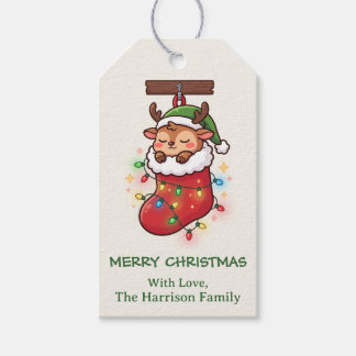 Chibi Reindeer Stocking Snowflakes Signature Gift Tags