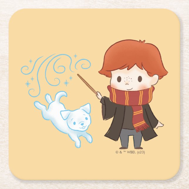 Chibi Ron Weasley Patronus Square Paper Coaster (Front)
