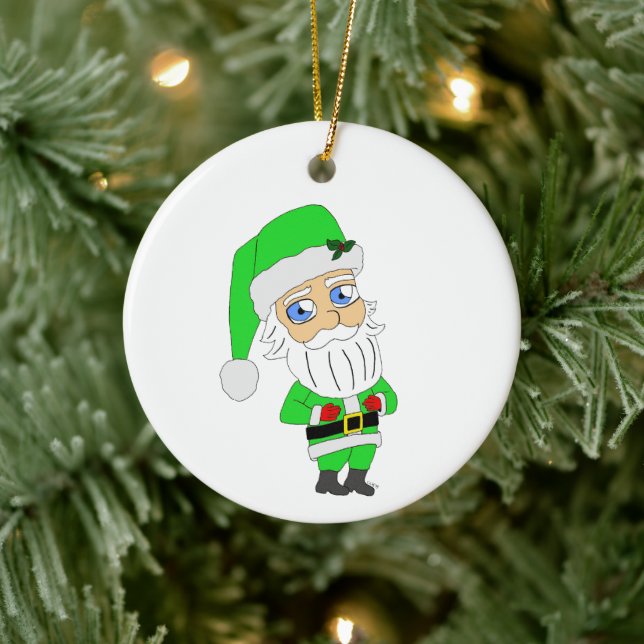 Chibi Santa green suit Ceramic Ornament (Tree)