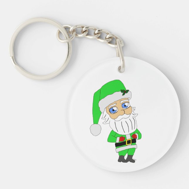 Chibi Santa green suit Keychain (Front)