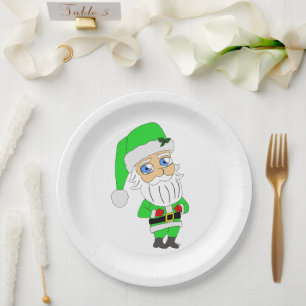 Chibi Santa green suit Paper Plates