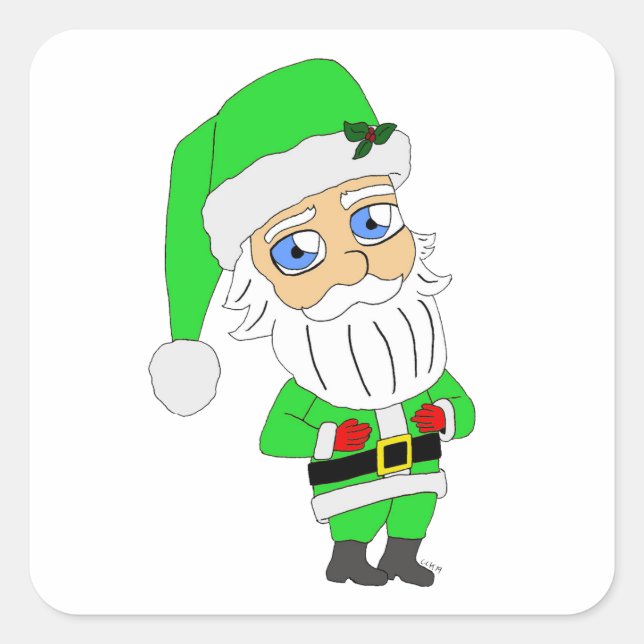 Chibi Santa green suit Square Sticker (Front)