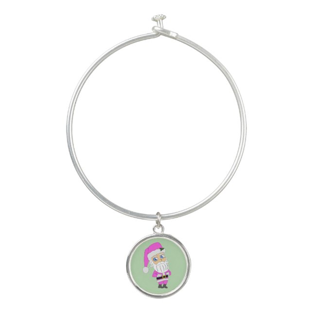 Chibi Santa pink suit Bangle Bracelet (Front)