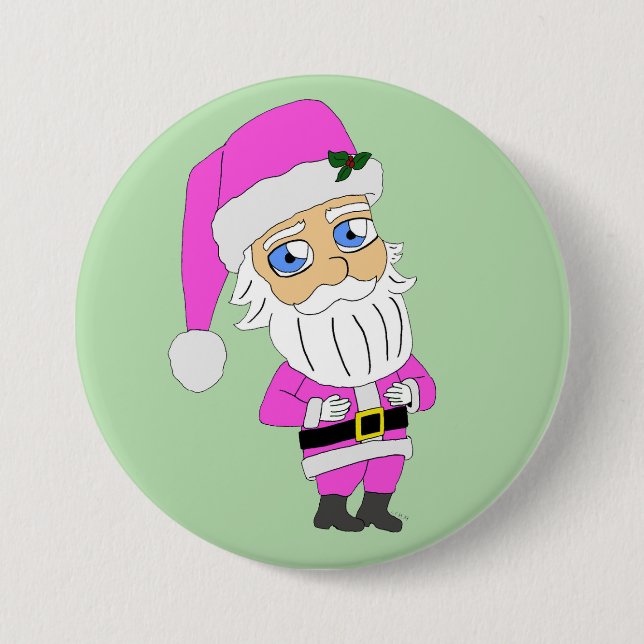 Chibi Santa pink suit Button (Front)