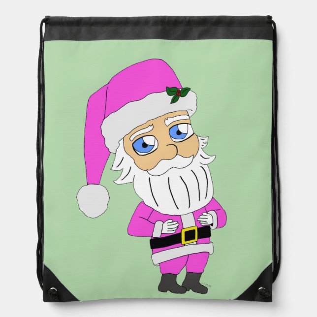 Chibi Santa pink suit Drawstring Bag (Front)