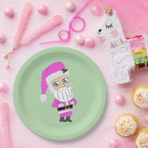 Chibi Santa pink suit Paper Plates