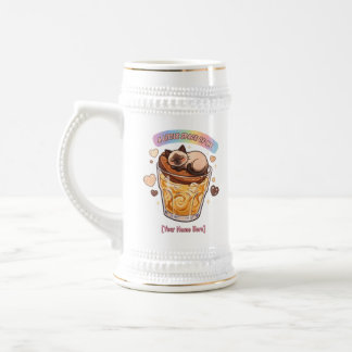 Chibi Siamese Cat Sleeping on Coffee Beer Stein