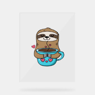 Chibi Sloth Coffee Lover – Cute Kawaii Sloth Huggi Acrylic Sign