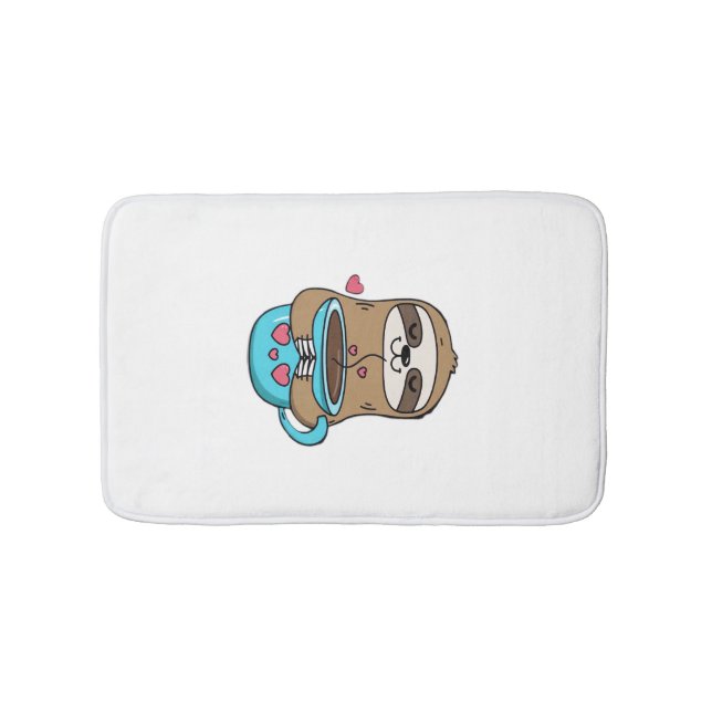 Chibi Sloth Coffee Lover � Cute Kawaii Sloth Huggi Bath Mat (Front)