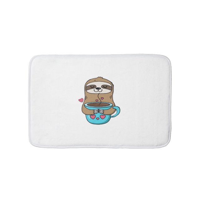 Chibi Sloth Coffee Lover – Cute Kawaii Sloth Huggi Bath Mat (Front)