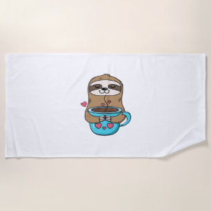 Chibi Sloth Coffee Lover – Cute Kawaii Sloth Huggi Beach Towel