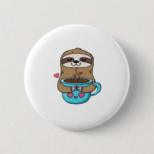 Chibi Sloth Coffee Lover – Cute Kawaii Sloth Huggi Button