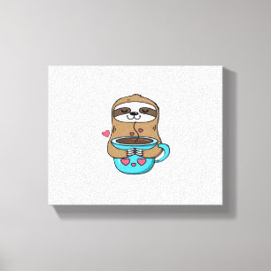 Chibi Sloth Coffee Lover – Cute Kawaii Sloth Huggi Canvas Print