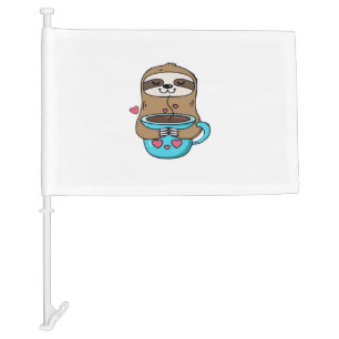 Chibi Sloth Coffee Lover � Cute Kawaii Sloth Huggi Car Flag