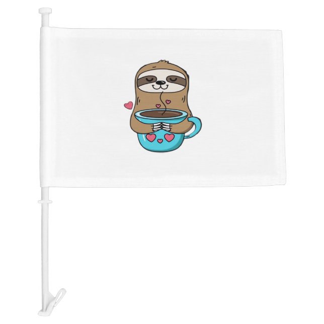 Chibi Sloth Coffee Lover � Cute Kawaii Sloth Huggi Car Flag (Front)
