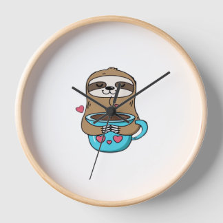 Chibi Sloth Coffee Lover – Cute Kawaii Sloth Huggi Clock