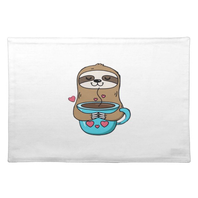 Chibi Sloth Coffee Lover – Cute Kawaii Sloth Huggi Cloth Placemat (Front)