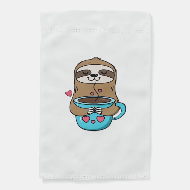 Chibi Sloth Coffee Lover � Cute Kawaii Sloth Huggi Garden Flag (Front)