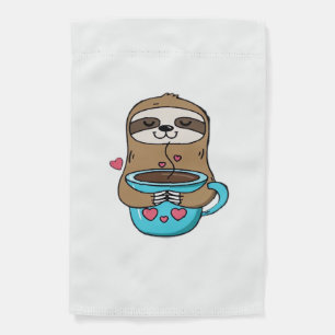Chibi Sloth Coffee Lover � Cute Kawaii Sloth Huggi Garden Flag