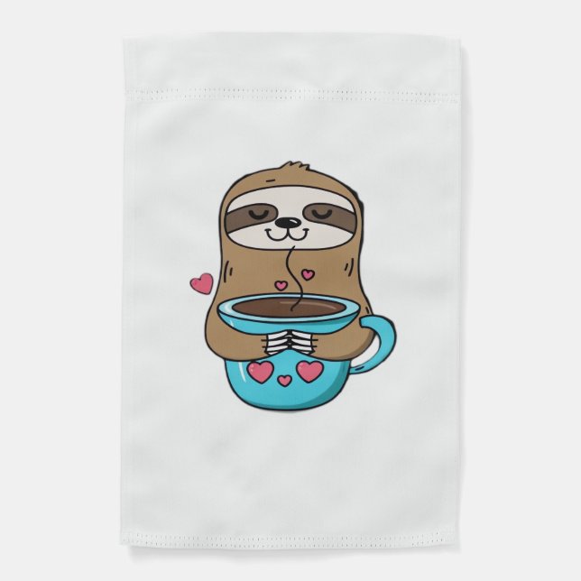 Chibi Sloth Coffee Lover � Cute Kawaii Sloth Huggi Garden Flag (Front)