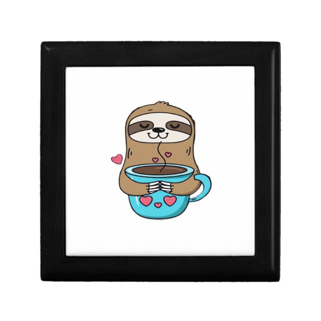 Chibi Sloth Coffee Lover – Cute Kawaii Sloth Huggi Gift Box (Front)