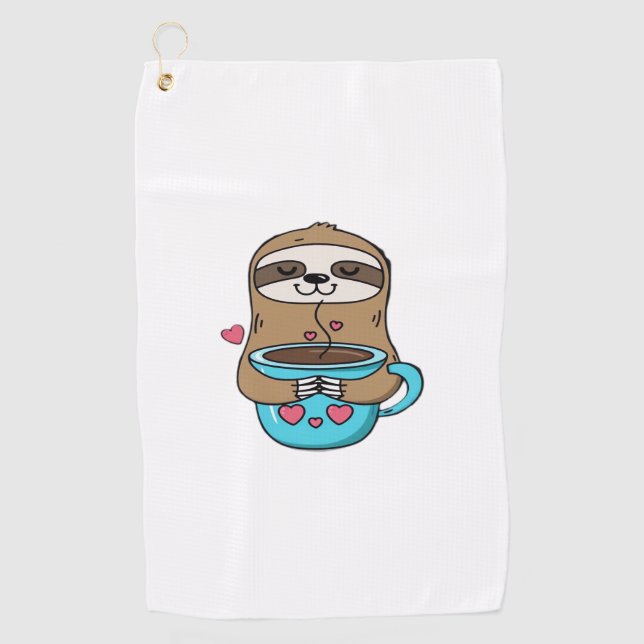 Chibi Sloth Coffee Lover � Cute Kawaii Sloth Huggi Golf Towel (Front)