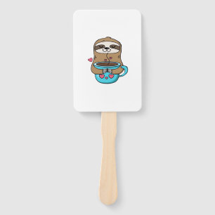 Chibi Sloth Coffee Lover � Cute Kawaii Sloth Huggi Hand Fan