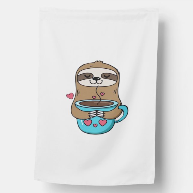 Chibi Sloth Coffee Lover � Cute Kawaii Sloth Huggi House Flag (Front)