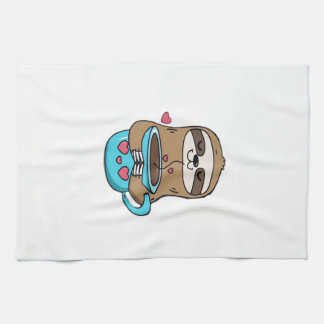 Chibi Sloth Coffee Lover � Cute Kawaii Sloth Huggi Kitchen Towel