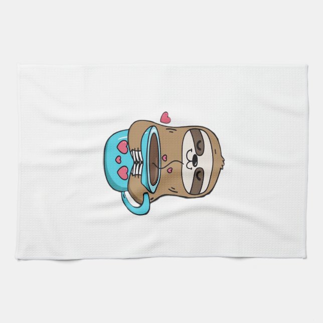 Chibi Sloth Coffee Lover � Cute Kawaii Sloth Huggi Kitchen Towel (Horizontal)