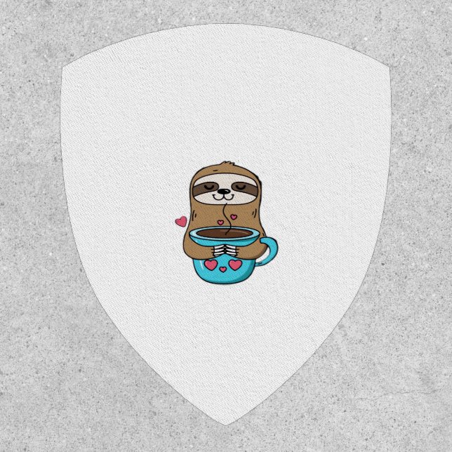 Chibi Sloth Coffee Lover – Cute Kawaii Sloth Huggi Patch (Front)